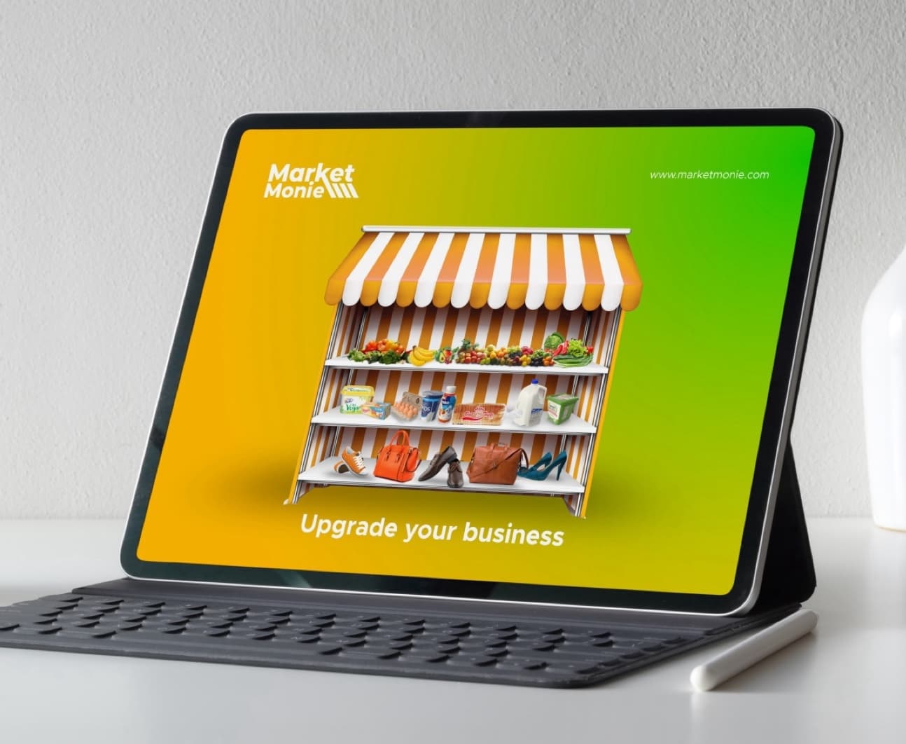 Market Monie training presentation shown on a tablet