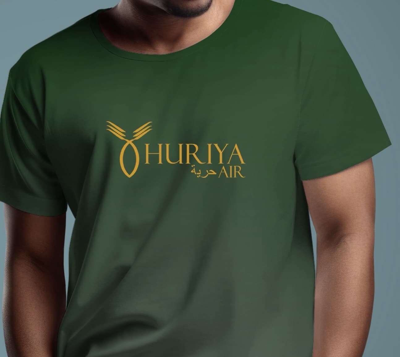 Huriya Air logo printed on a green t-shirt